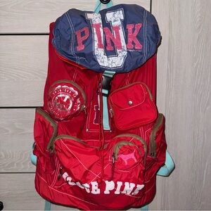 RARE HTF VINTAGE PINK Victoria's Secret Red Nylon Backpack